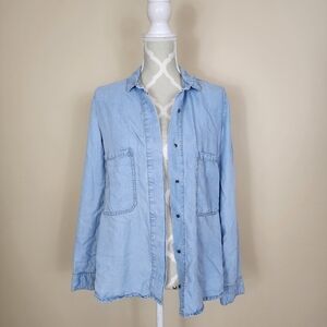 ZARA Chambray Button Down Shirt Top Size Small